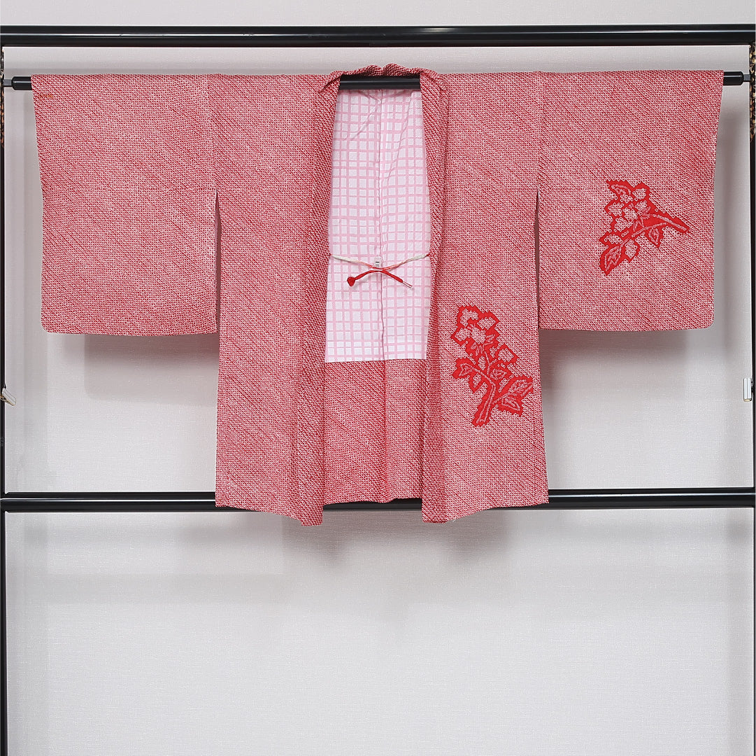 絵羽羽織 袷 身丈80cm 裄丈64cm 正絹 Bランク インフォーマル Mサイズ 絞り 紐あり 紫陽花 ピンク系 GP 1234-12104