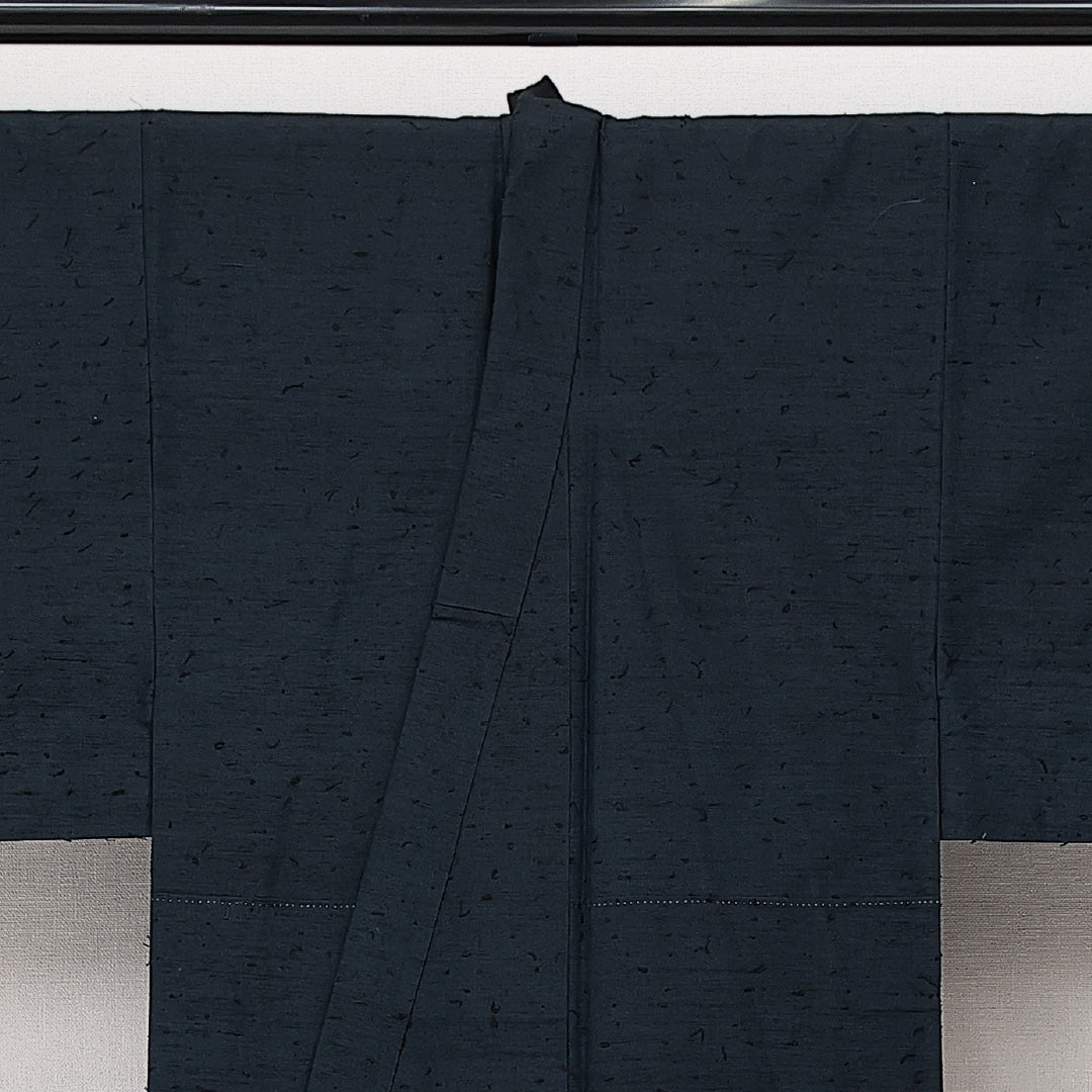 アンサンブル 男着物 袷 身丈137cm 裄丈62cm 正絹 Aランク カジュアル 棒衿 Sサイズ ひげ紬 無地 紺系 RP 1224-14533