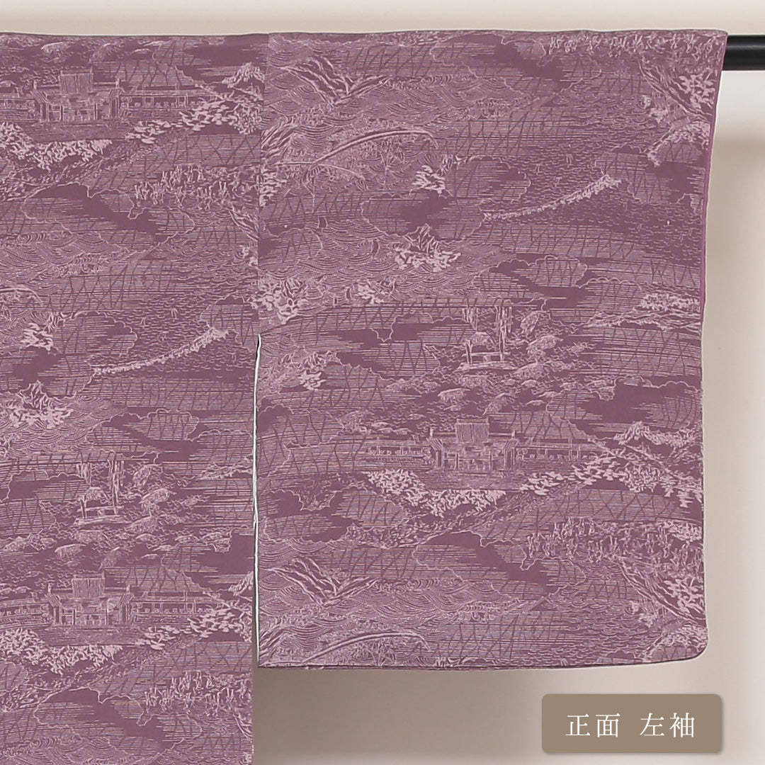 小紋 袷 身丈152cm 裄丈63cm 正絹 Aランク インフォーマル 広衿 Sサイズ 茶屋辻 紫系 HP 1221-01629