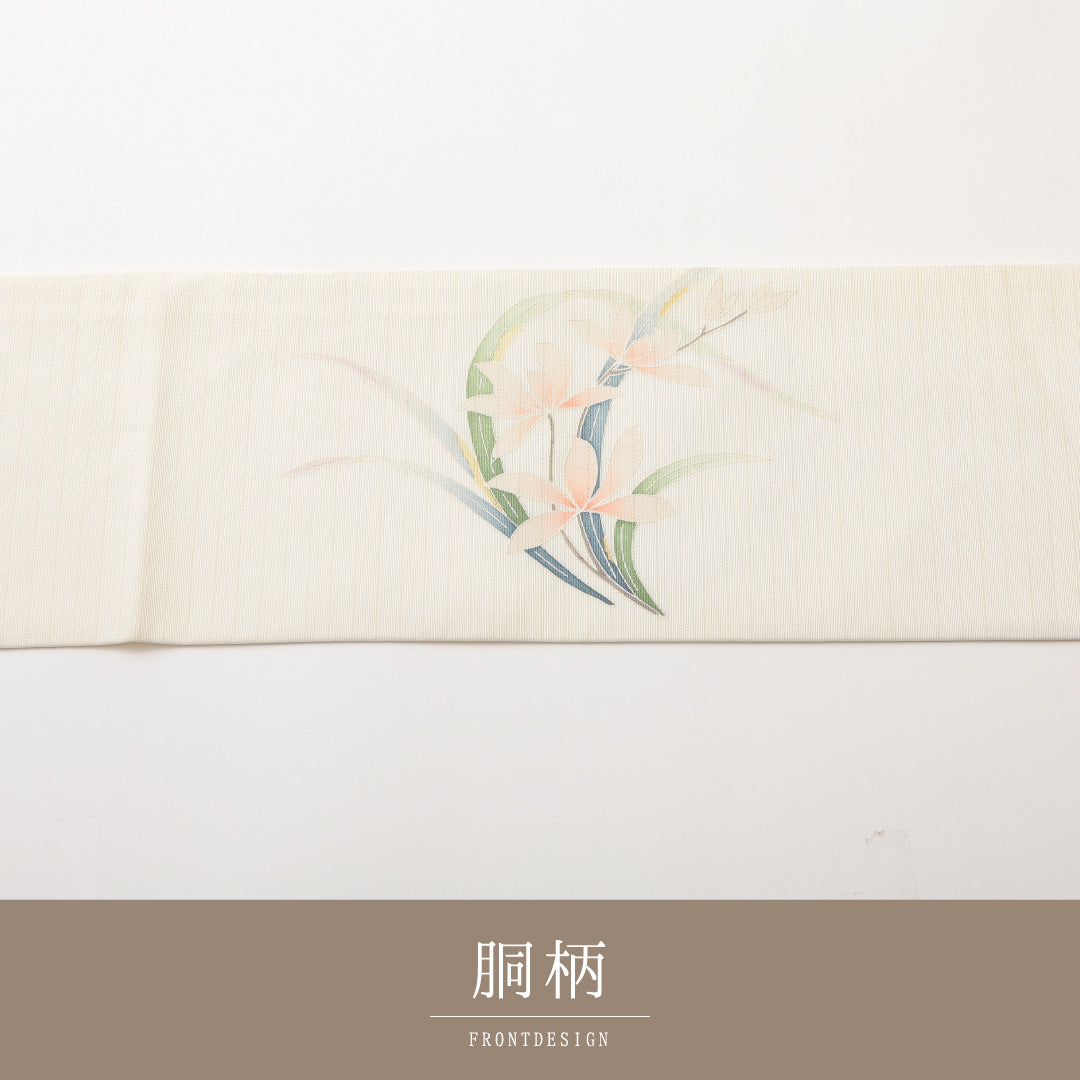 夏物 名古屋帯 ポイント柄 帯丈380cm カジュアル Sランク 正絹 絽 綴れ織 花柄 白系 1224-01988