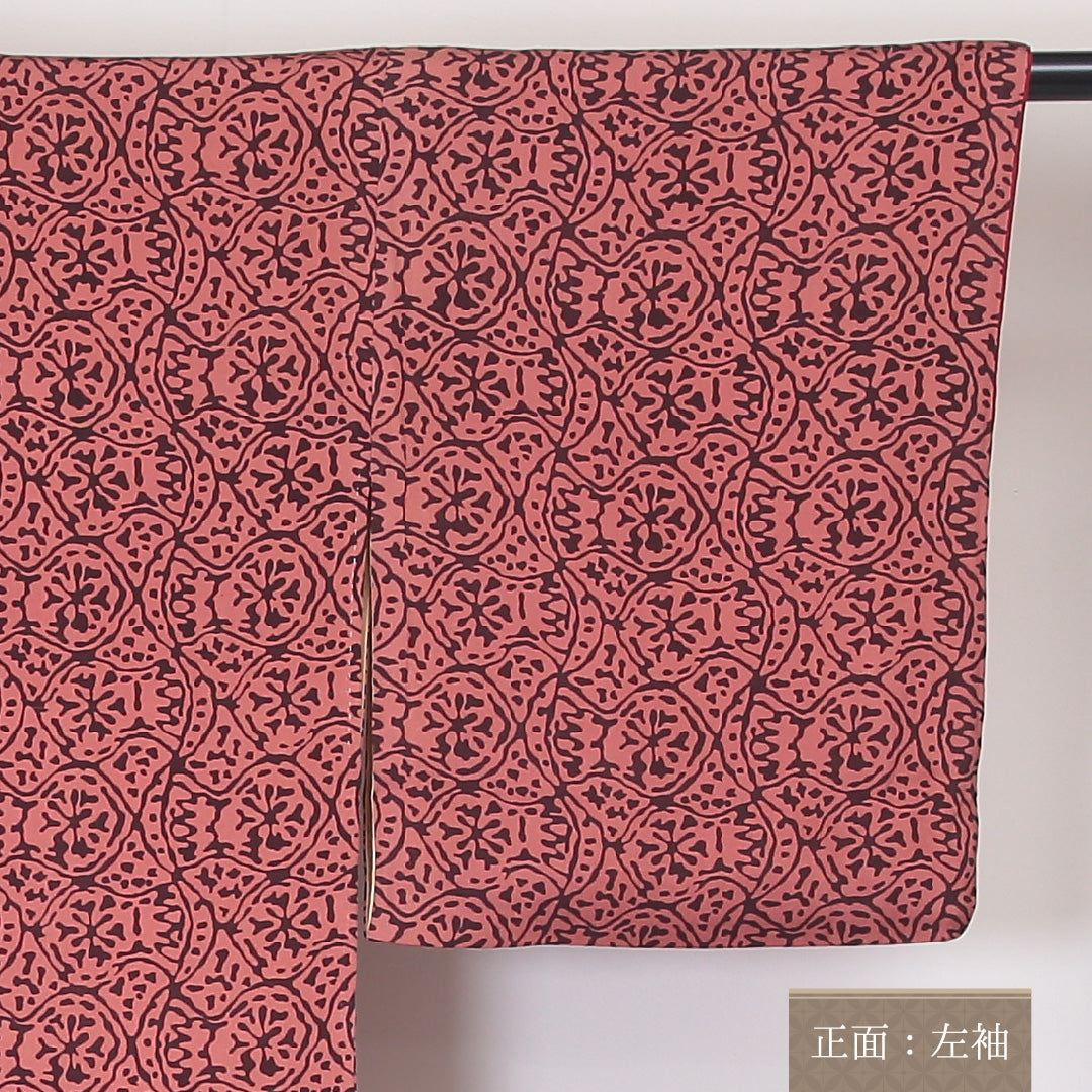 アンティーク 小紋 袷 身丈149cm 裄丈64cm 正絹 Aランク 広衿 XSサイズ 抽象柄 ピンク系 RP 1221-02103