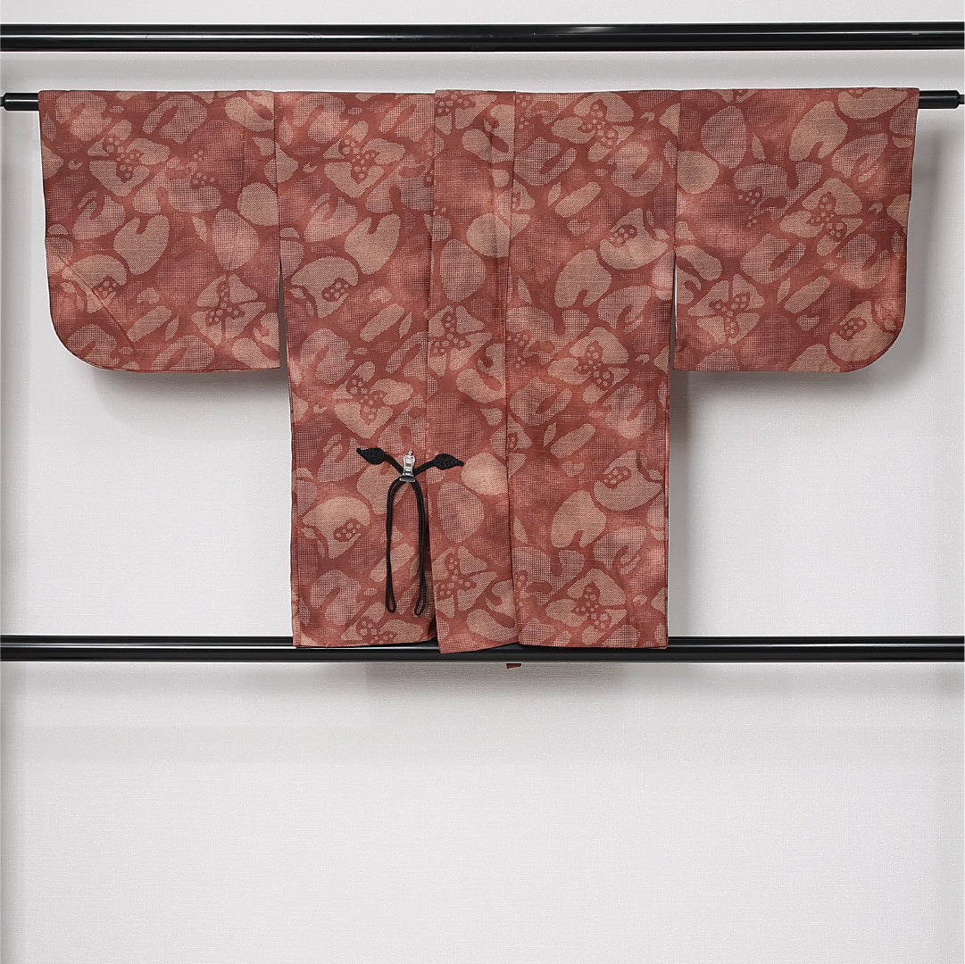道中着 袷 身丈79cm 裄丈63cm 正絹 Sランク カジュアル Sサイズ 花柄 赤系 RP 1236-12905