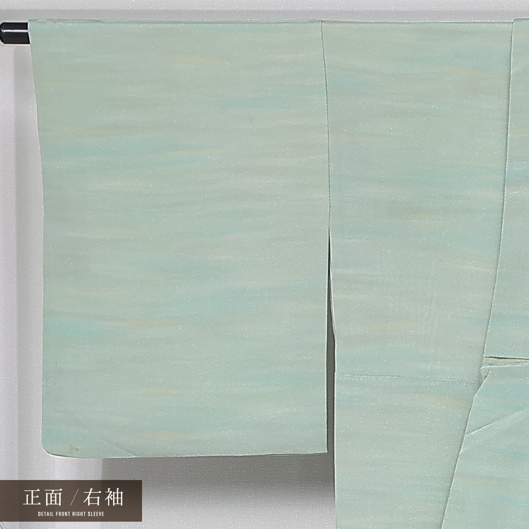 小紋 袷 身丈161cm 裄丈66cm 正絹 Cランク インフォーマル 広衿 Lサイズ ぼかし染 無地 緑系 HP 1221-11969