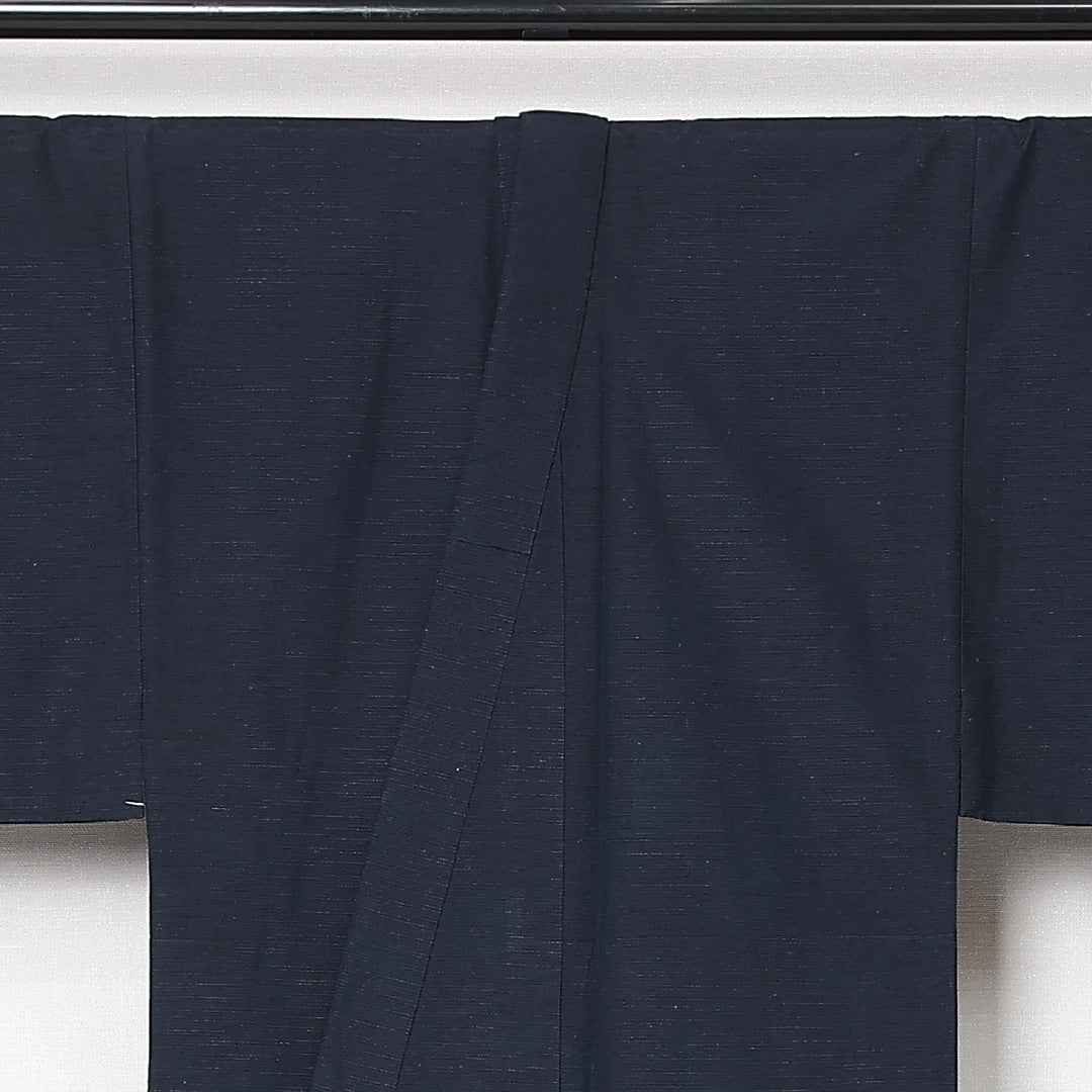 男着物 袷 身丈145cm 裄丈71cm 正絹 Sランク カジュアル 棒衿 Lサイズ 無地 紺系 RP 1224-13005