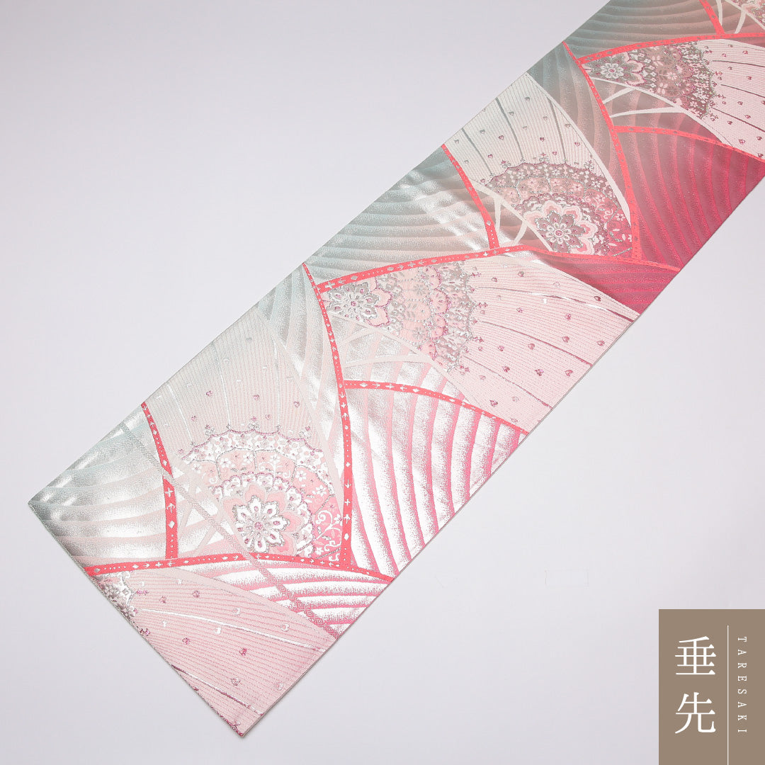 振袖用 袋帯 帯丈428cm ポリエステル 六通 花扇 ピンク系 1243-01157