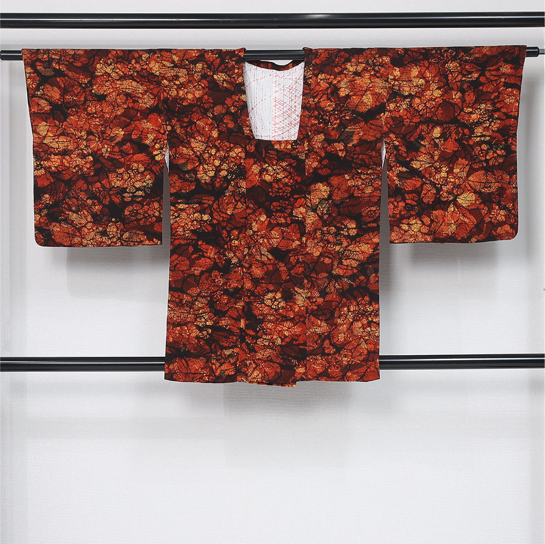 道行コート 袷 身丈84cm 裄丈63cm 正絹 Sランク カジュアル Sサイズ ポケットあり 花柄 茶系 RP 1237-12070