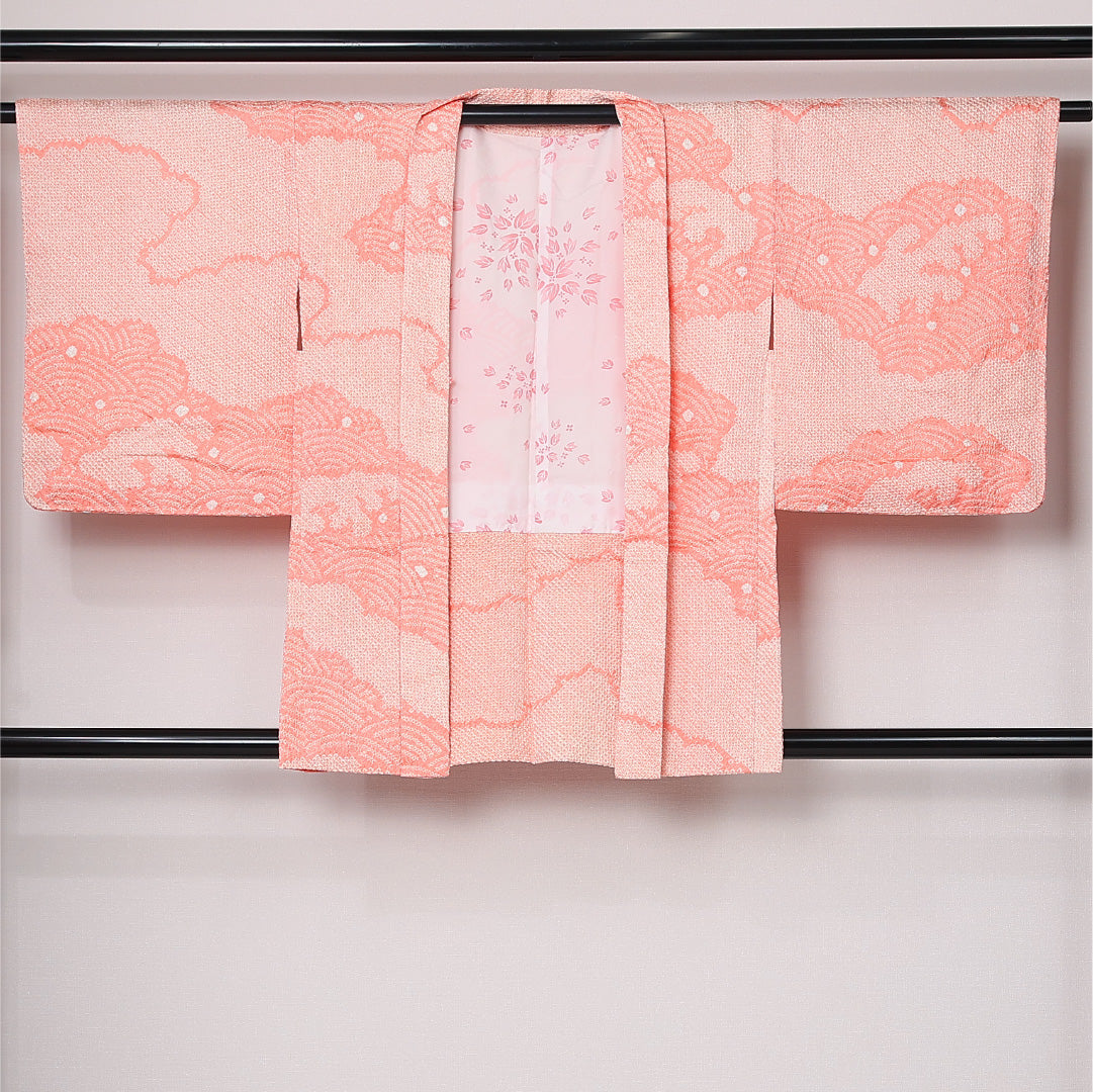 羽織 袷 身丈82cm 裄丈65cm 正絹 Sランク カジュアル Mサイズ 雲 ピンク系 RP 1232-12769