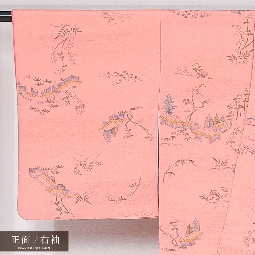 小紋 袷 身丈160cm 裄丈64cm 正絹 Sランク インフォーマル 広衿 Lサイズ 茶屋辻 ピンク系 RP 1221-12040