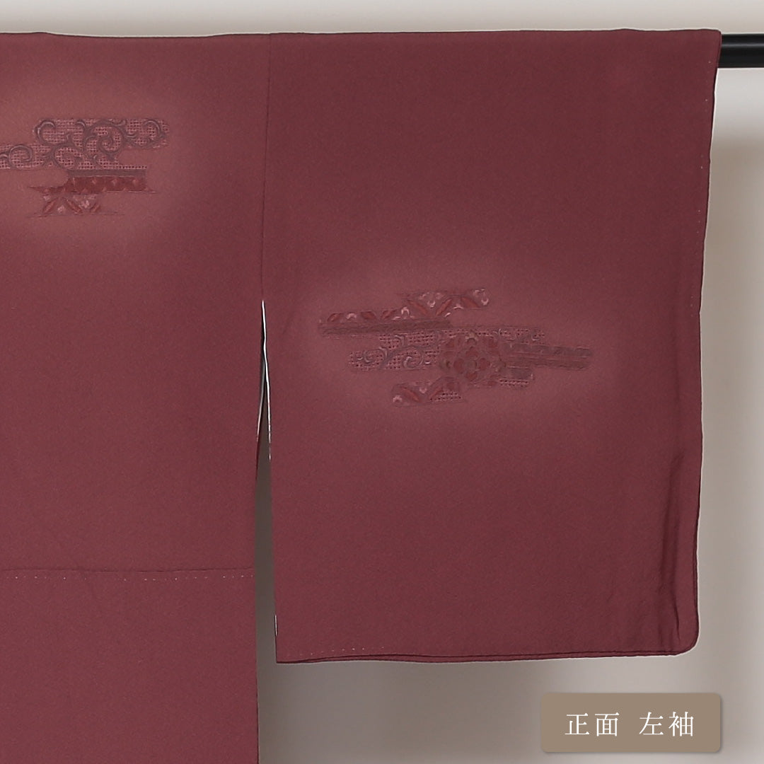 訪問着 袷 身丈162cm 裄丈65cm 正絹 Sランク セミフォーマル 広衿 Lサイズ 蘇州刺繍 汕頭刺繍 唐草華文 組紐 赤系 PO 1217-04385