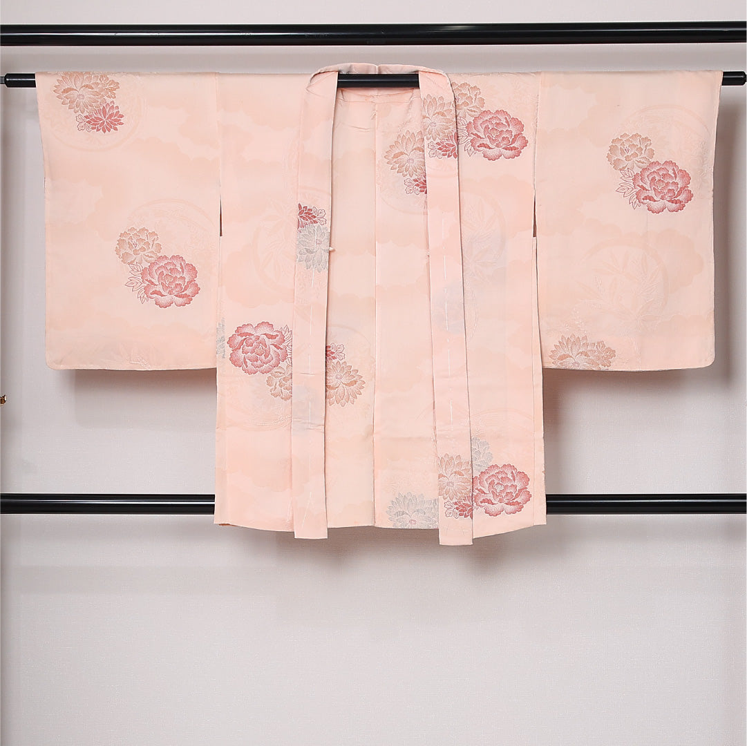 羽織 袷 身丈83cm 裄丈63cm 正絹 Cランク カジュアル Sサイズ 牡丹 ピンク系 HP 1232-12767