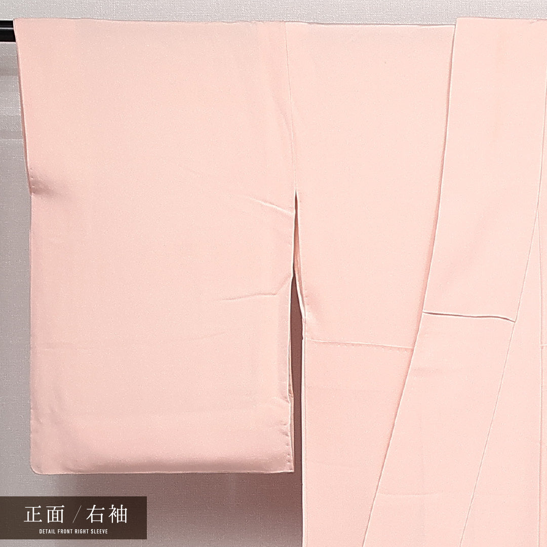 訪問着 袷 身丈157cm 裄丈64cm 正絹 Cランク セミフォーマル 広衿 Mサイズ 織り出し 色無地 菊 ピンク系 HP 1217-14154