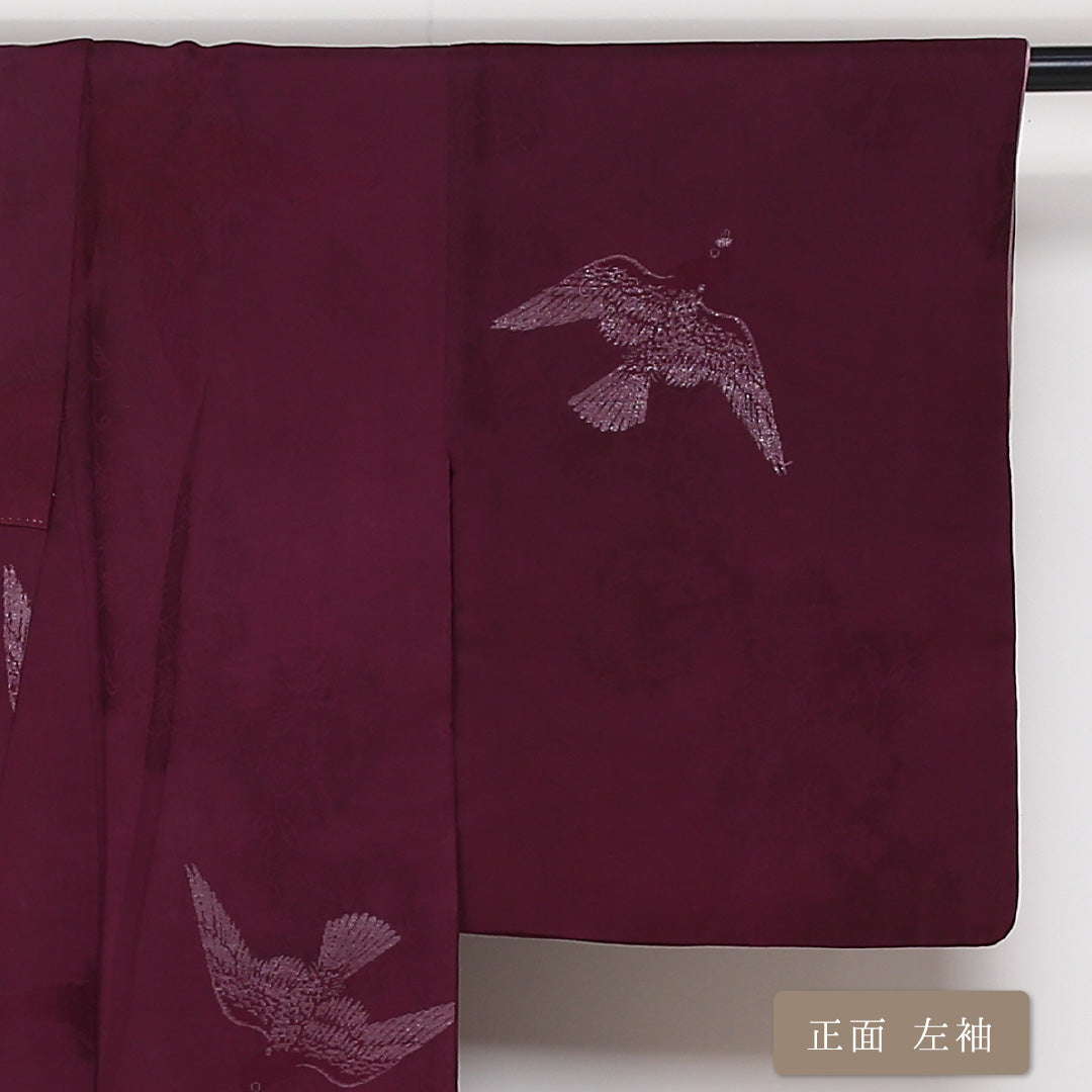アンティーク 小紋 袷 身丈145cm 裄62cm 赤系 鳥柄 鳩 正絹 Bランク 1215-01647-4112