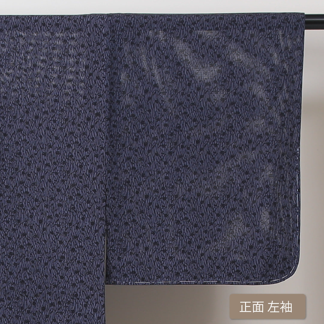 夏物 小紋 絽 身丈145cm 裄丈62cm 正絹 Sランク インフォーマル バチ衿 XSサイズ 花柄 紺系 RP 1221-01277