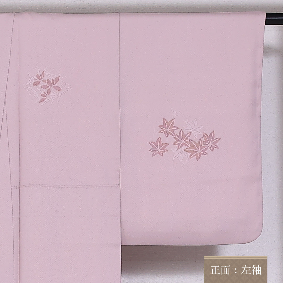 訪問着 袷 身丈150cm 裄60.5cm 正絹 一つ紋 紅葉 梅 菊 蔦 Aランク 1212-00828