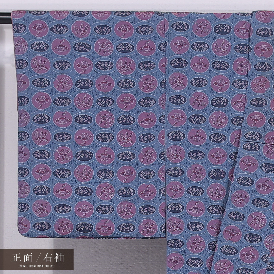 小紋 袷 身丈160cm 裄丈63cm 正絹 Aランク インフォーマル 広衿 Lサイズ 花柄 紫系 HP 1221-11562