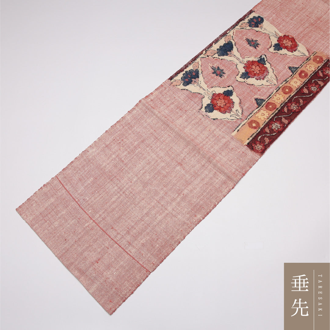 名古屋帯 帯丈345cm Aランク 松葉仕立て ポイント柄 正絹 レトロ 創作 カジュアル ピンク系 1224-01600