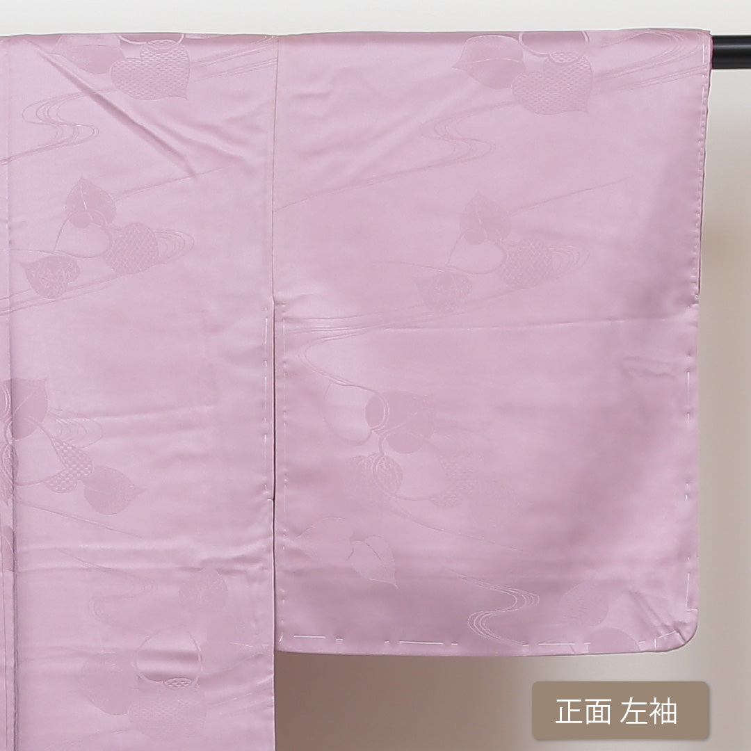 色無地 袷 身丈151cm 裄63cm 地紋あり ポリエステル ピンク系 Cランク 1214002825213