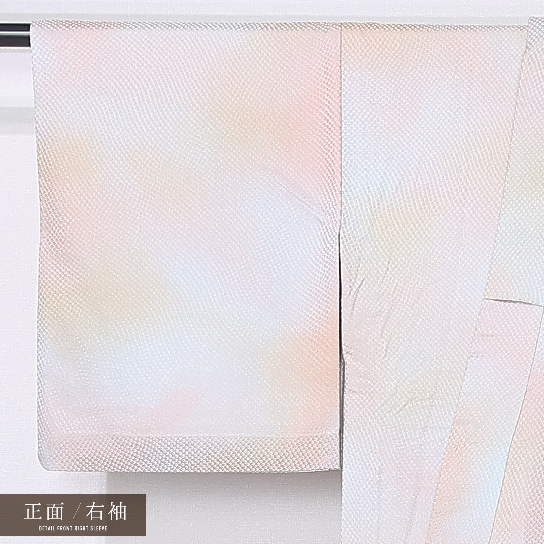 小紋 単衣 身丈161cm 裄丈62cm 正絹 Sランク 一つ紋 (雪輪に蔦) セミフォーマル バチ衿 Lサイズ ぼかし染 肩当て 抽象柄 グレー系 RP 1221-12286