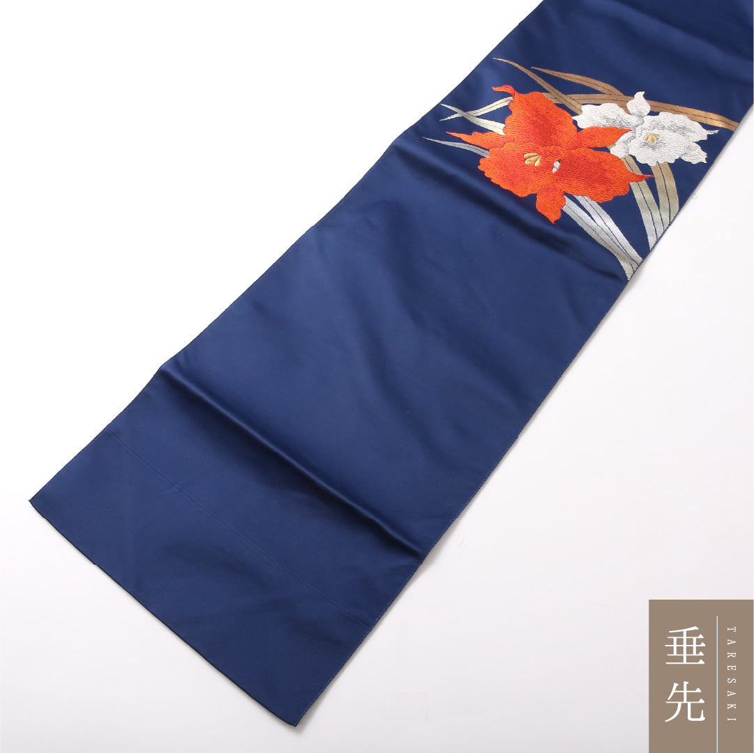 八寸名古屋帯 Sランク 帯丈351cm 正絹 ポイント柄 松葉仕立て 織り インフォーマル 蘭 青系 RP 1245-03134