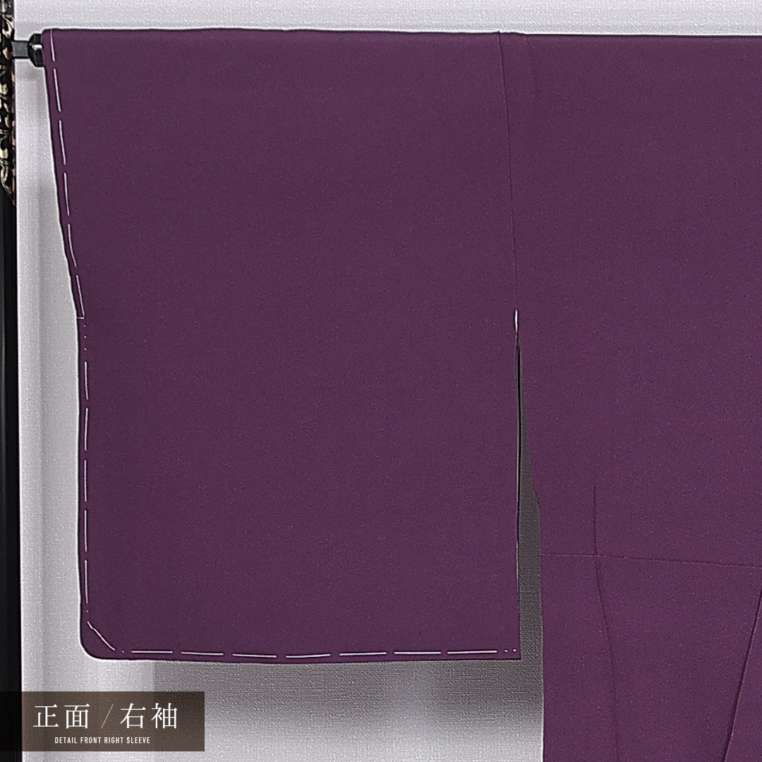 色留袖 身丈156.5cm 裄丈67.5cm 袷 一つ紋 藤輪に花菱 正絹 Aランク 広衿 藤 しつけ糸 1211-F0411