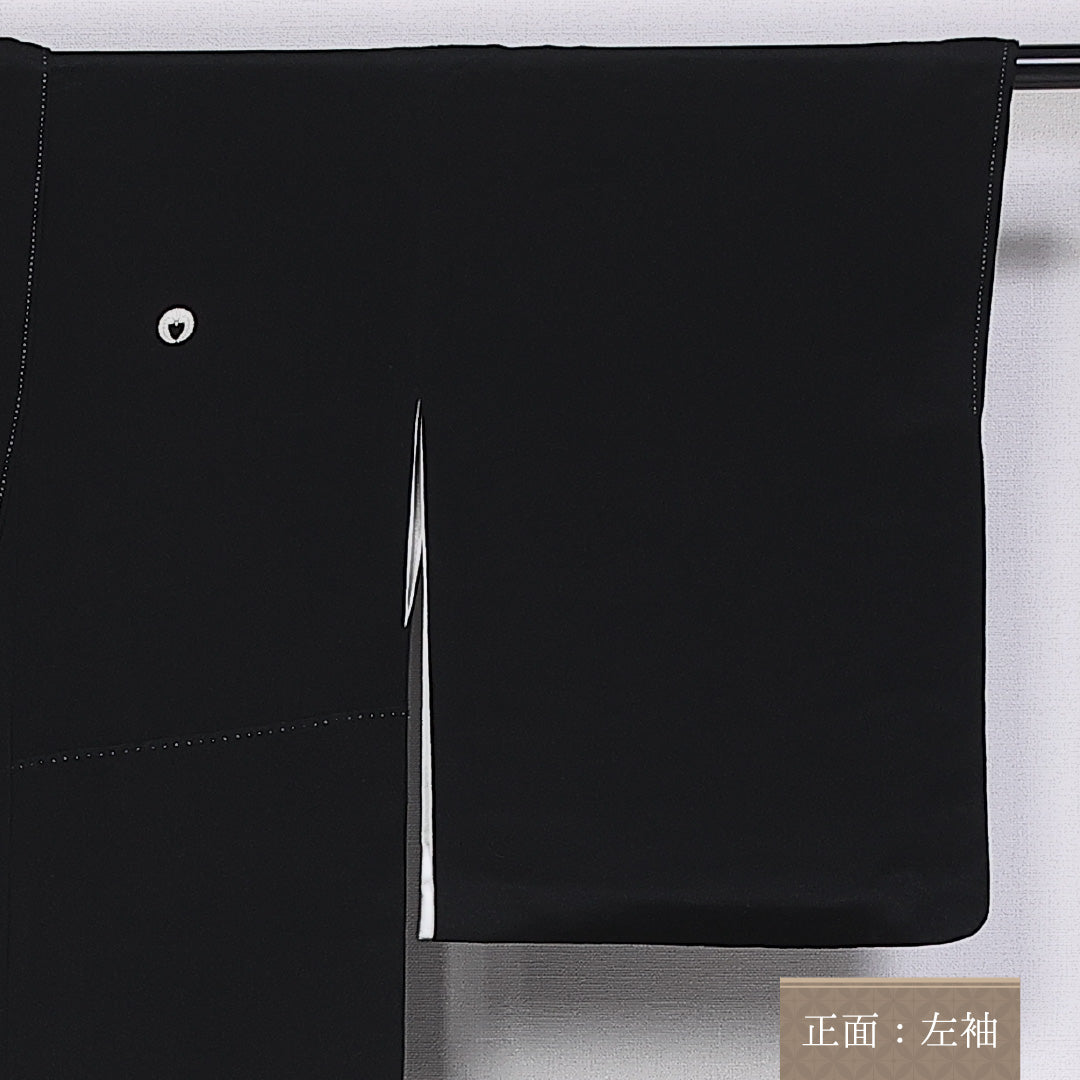 黒留袖 五つ紋 下り藤 身丈160cm 裄丈62cm Sランク 正絹 袷 比翼 広衿 L 刺繍 金駒刺繍 雉 扇 牡丹 フォーマル 黒系 1211-F0331