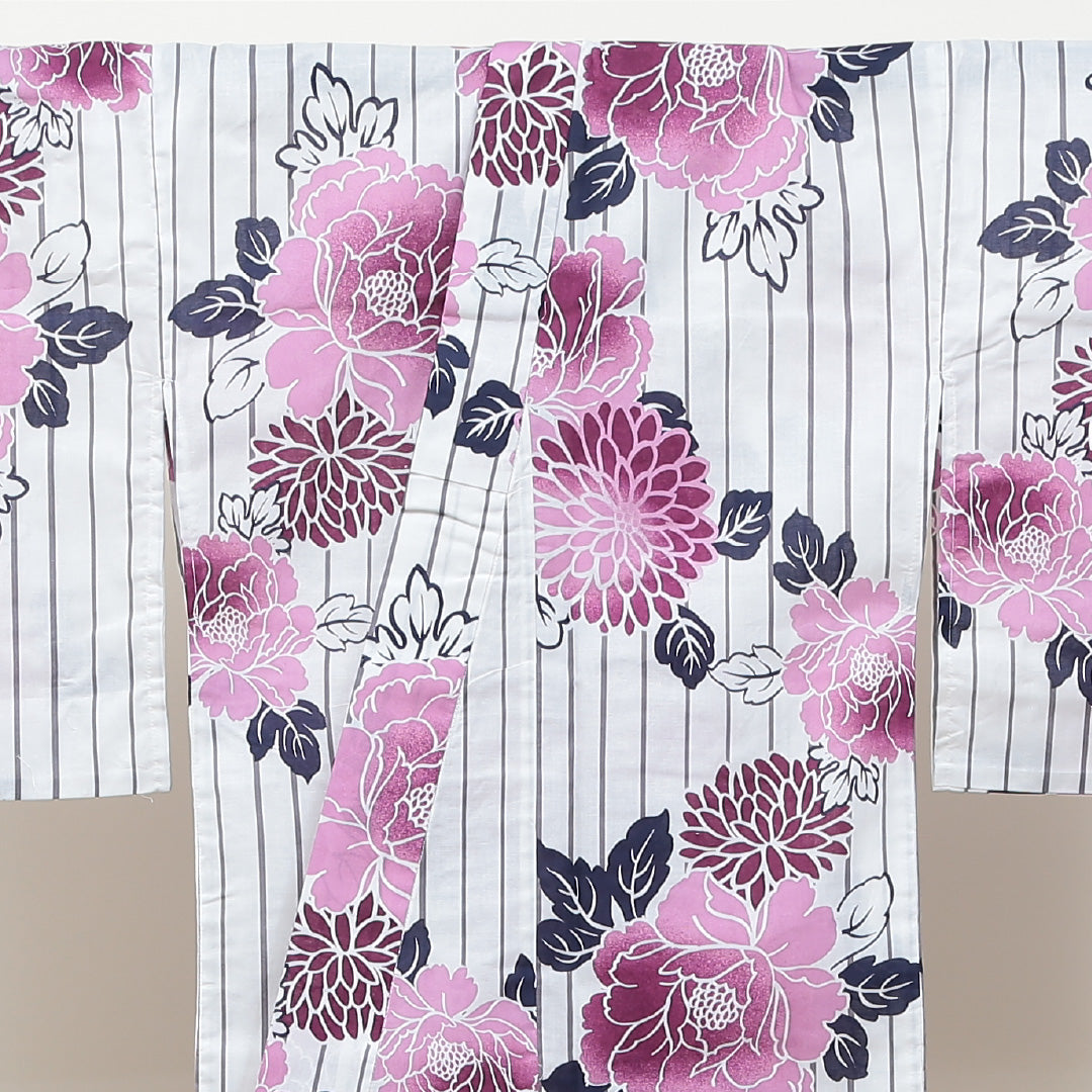 新品 浴衣 身丈163cm 裄丈67cm 木綿 洗える着物 牡丹 菊 Nランク 1218-00043