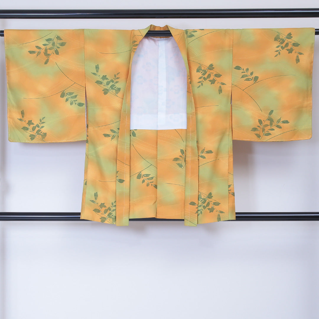羽織 身丈81cm 裄丈65cm M 洗える着物 ポリエステル ぼかし 草花 黄系 Sランク 1217-00454