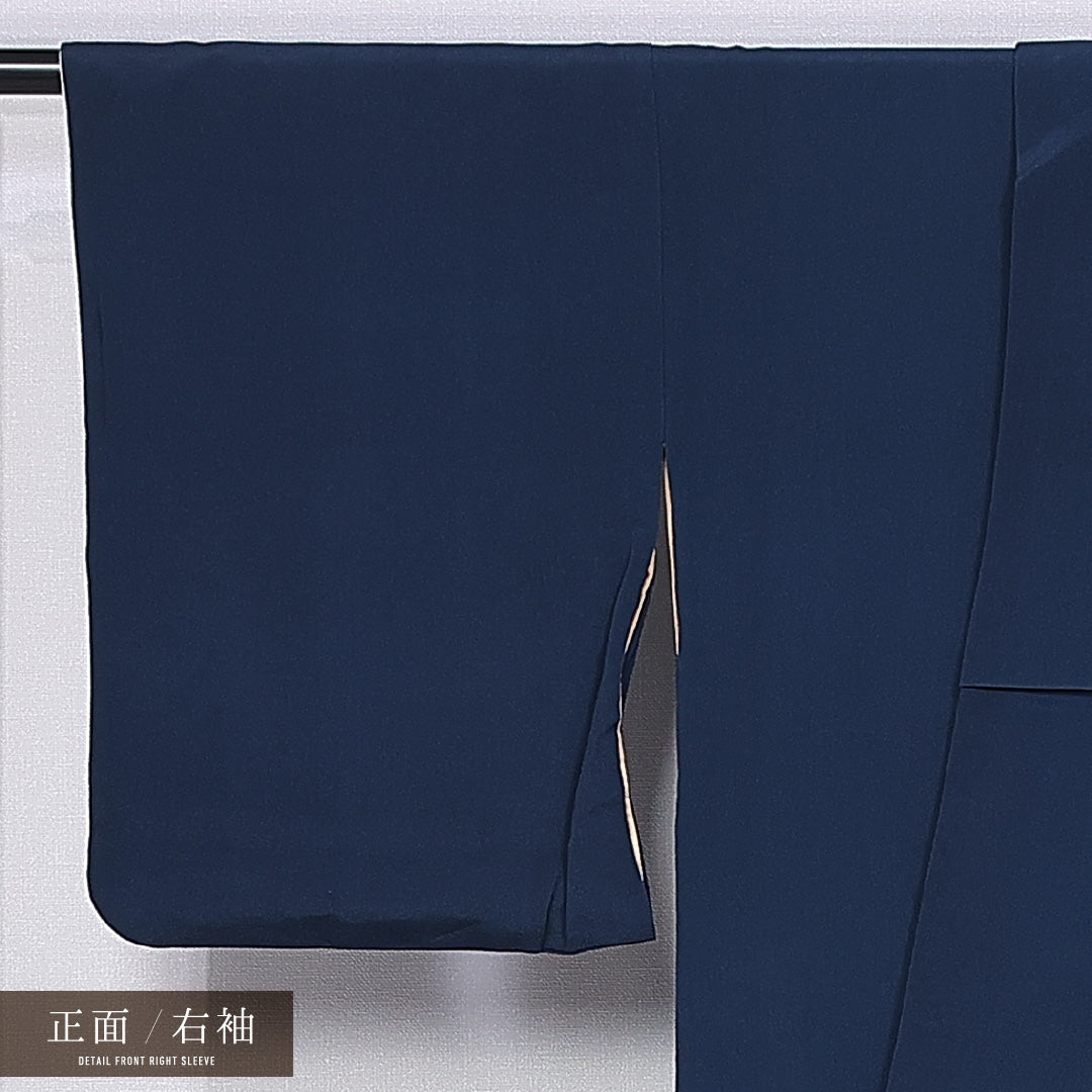 付下げ (ちりめん) 袷 身丈154cm 裄丈62cm 正絹 Aランク インフォーマル 広衿 Sサイズ 壺 ちりめん 紺系 RP 1218-11280