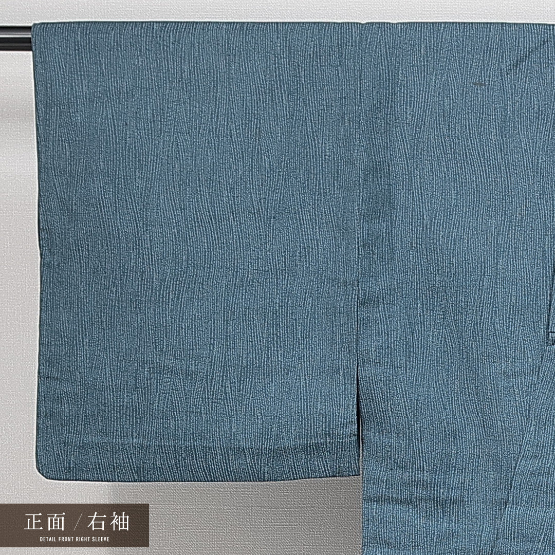小紋 単衣 身丈150cm 裄丈62cm 正絹 Bランク インフォーマル バチ衿 Sサイズ 無地 青系 HP 1221-14796