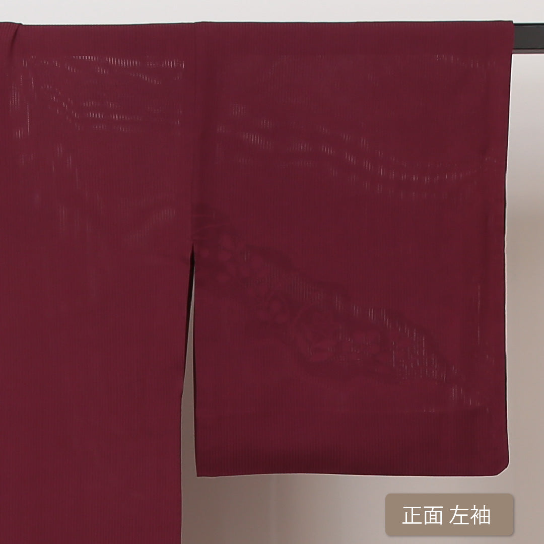 夏物 色無地 紗 身丈148cm 裄丈63cm 正絹 Aランク インフォーマル 広衿 XSサイズ 雲取り 桔梗 赤系 RP 1219-05058