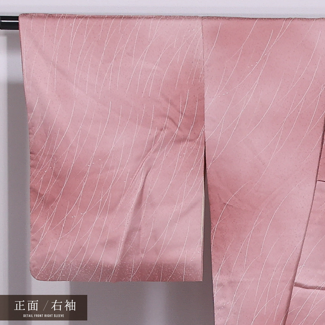 小紋 袷 身丈155cm 裄丈63cm 正絹 Aランク インフォーマル 広衿 Mサイズ ぼかし染 芝草 ピンク系 HP 1221-11550