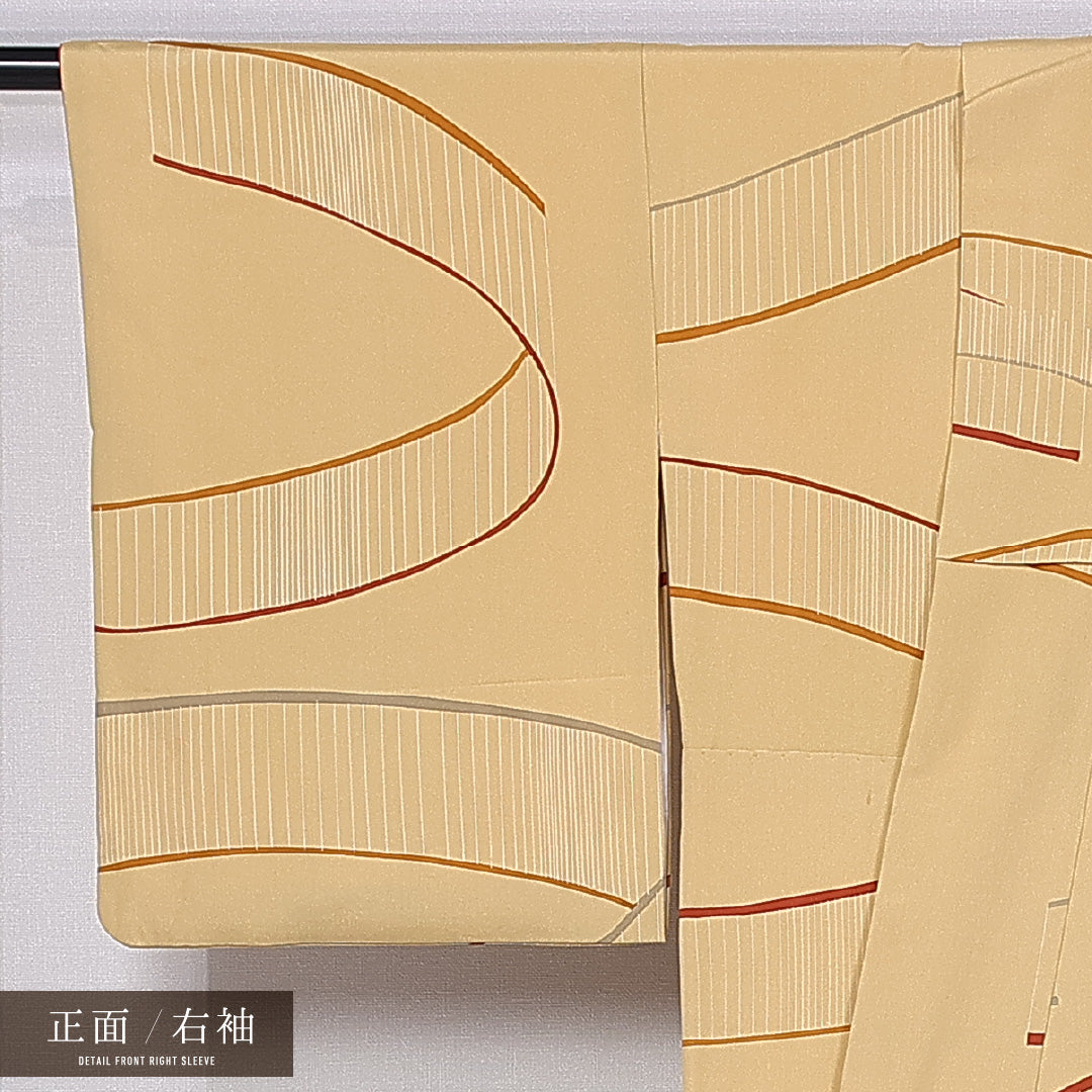 小紋 袷 身丈159cm 裄丈66cm 正絹 Cランク インフォーマル 広衿 Mサイズ 創作柄 黄系 LP 1221-11281