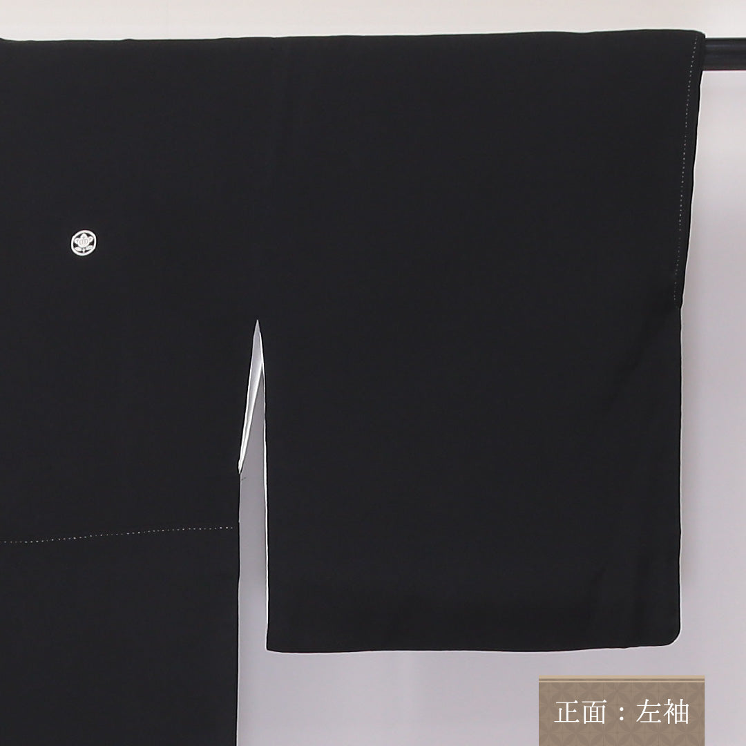 黒留袖 五つ紋 丸に橘 身丈159cm 裄丈65cm Aランク 正絹 袷 比翼 広衿 M 鶴 吉祥文様 扇 フォーマル 黒系 1211-F0234