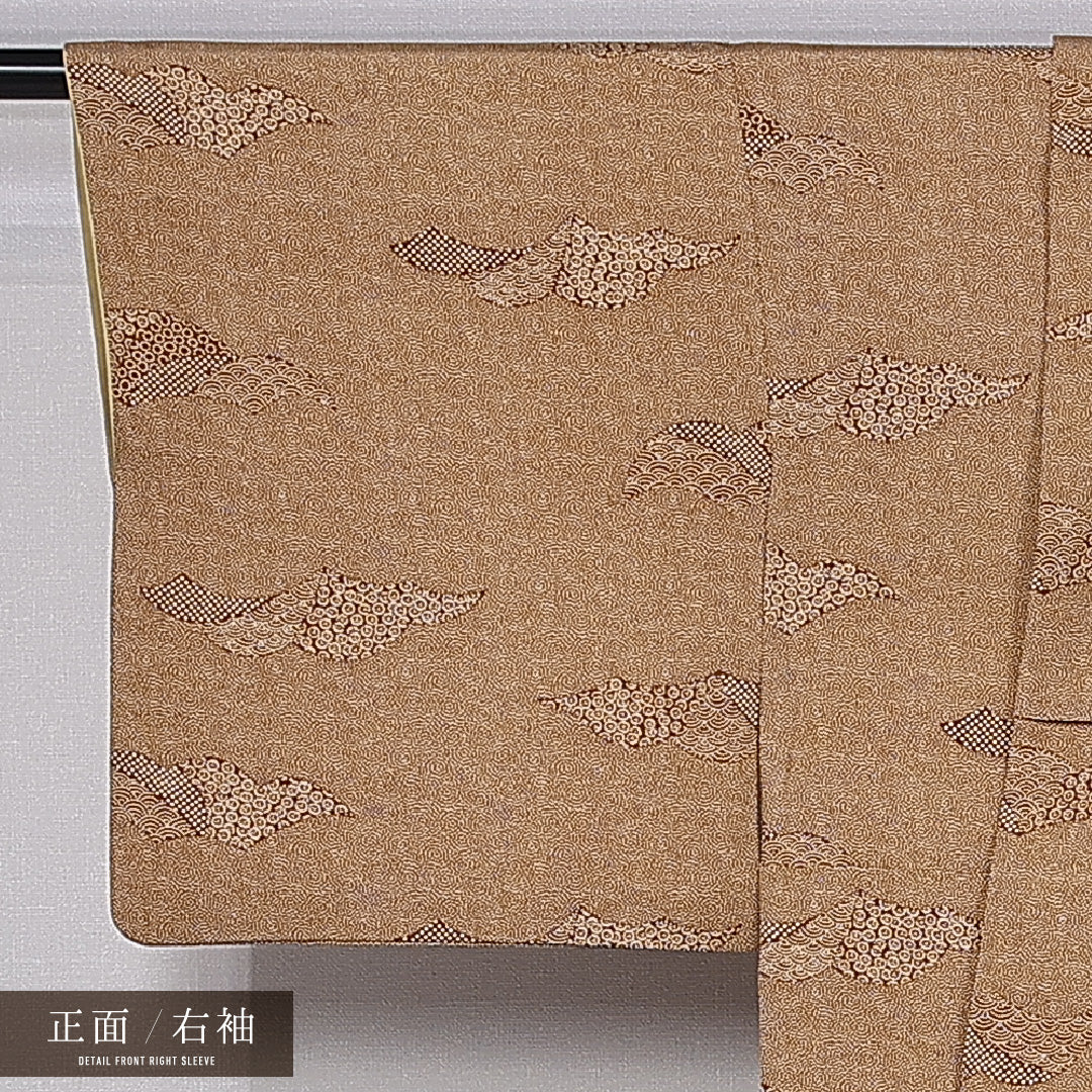 江戸小紋 (寄せ柄) 袷 身丈147cm 裄丈63cm 正絹 Aランク インフォーマル 広衿 XSサイズ 茶系 RP 1220-11283