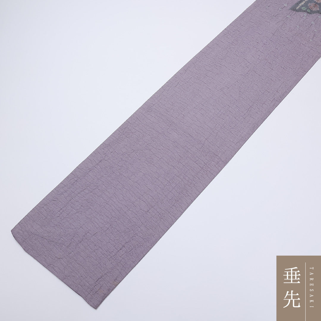 袋帯 帯丈444cm ポイント柄 ふくれ織 カジュアル 紫系 正絹 Sランク 1223-00898