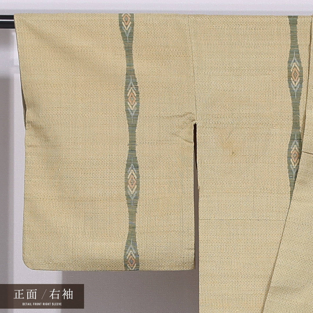 紬 袷 身丈156cm 裄丈64cm 正絹 Cランク カジュアル 広衿 Mサイズ よろけ縞 緑系 LP 1223-11813