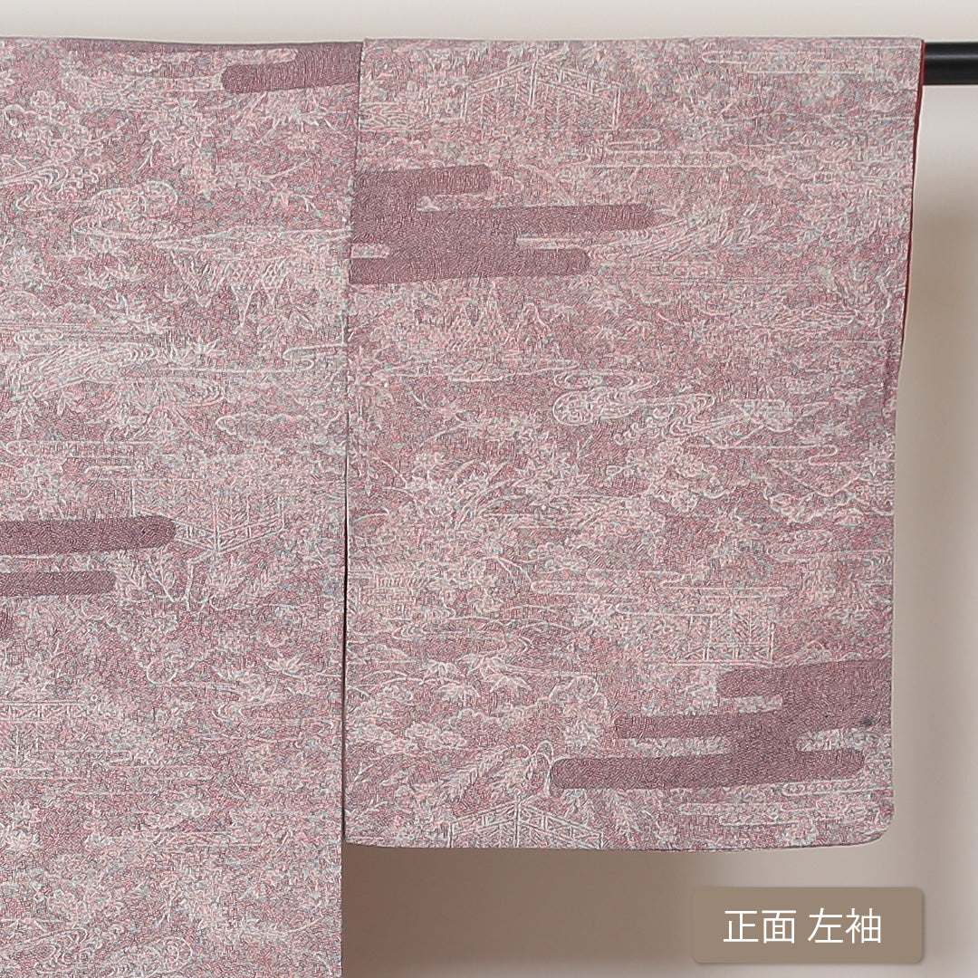 小紋 袷 身丈157cm 裄丈64cm 正絹 Aランク インフォーマル バチ衿 Mサイズ 御所解 ピンク系 HP 1221-01388
