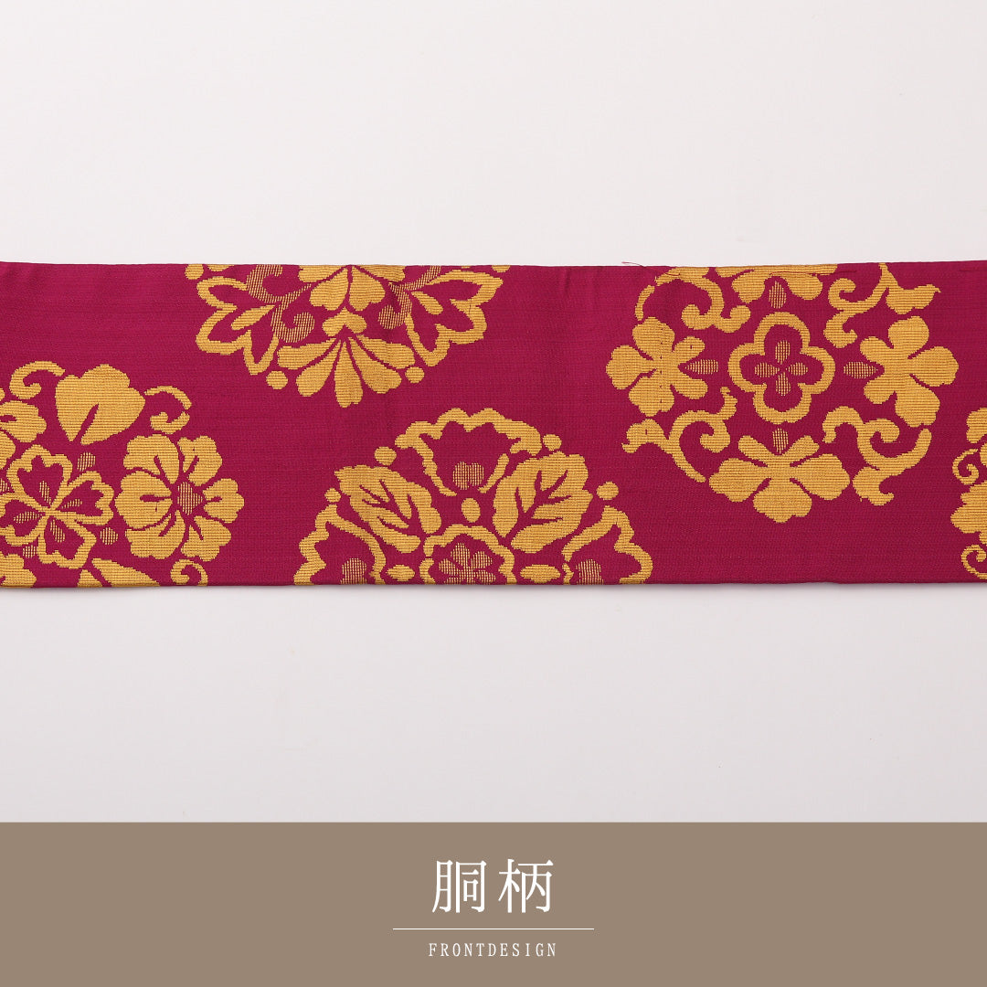 アンティーク 九寸名古屋帯 Bランク 帯丈335cm 正絹 六通 名古屋仕立て 織り 唐草華文 ピンクに近いくすんだ紫系 M4 1245-02229