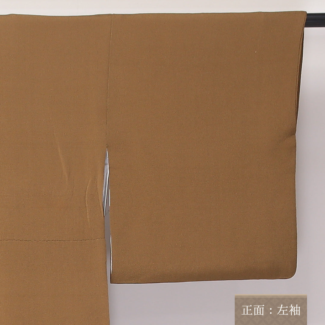 付下げ 袷 身丈159cm 裄丈67cm 正絹 Bランク Mサイズ 広衿 三つ紋(三つ巴) フォーマル 団栗色 植物柄 茶系 1261-04614