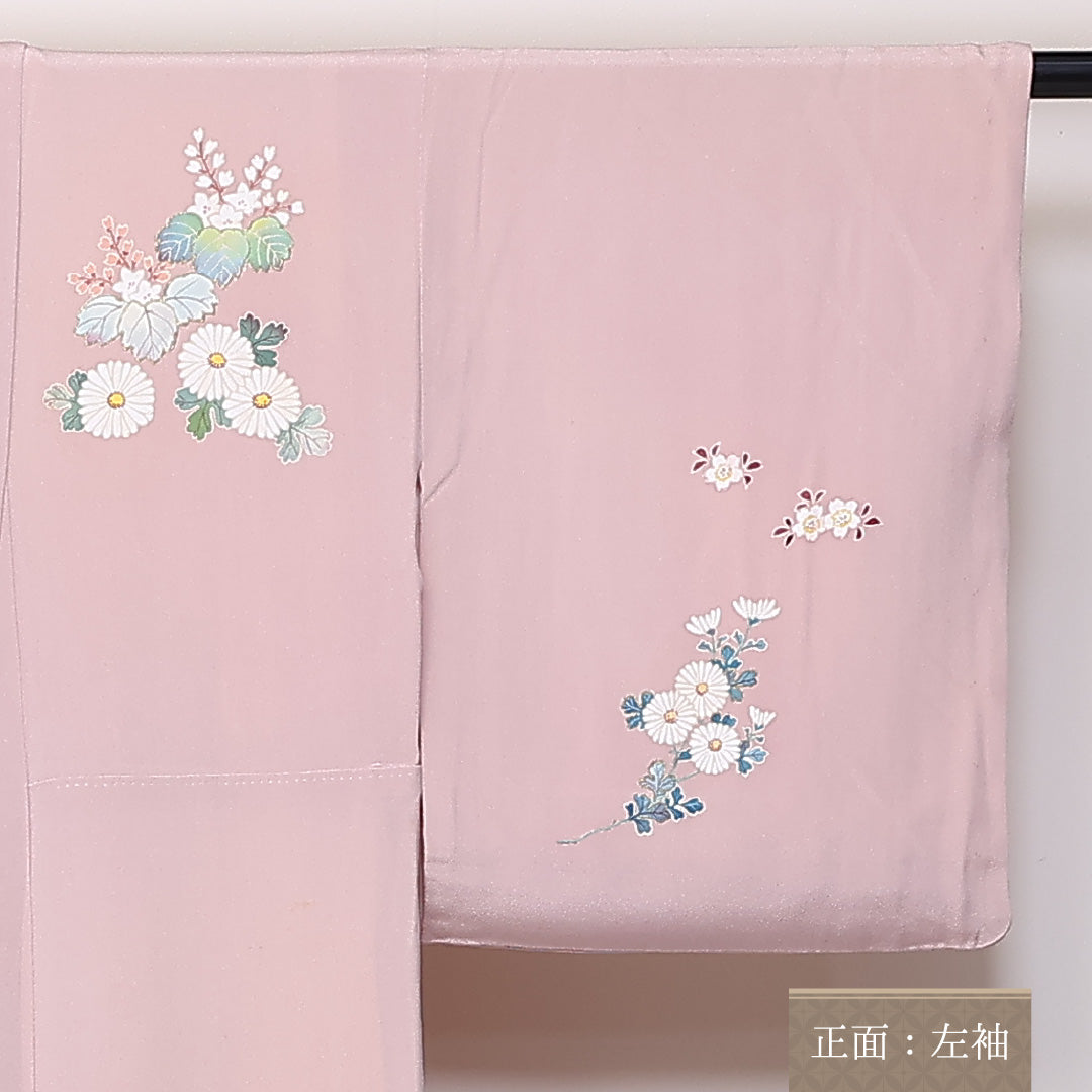 訪問着 袷 身丈162cm 裄63cm 正絹 一つ紋 平安絵巻 松 梅 右二つ巴 Bランク 1212-00694
