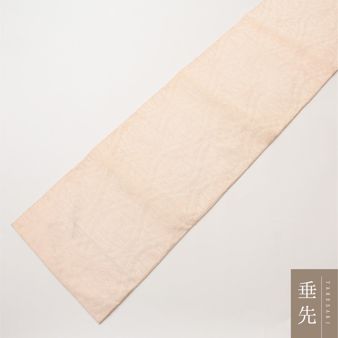 八寸名古屋帯 Sランク 帯丈343cm 正絹 全通 松葉仕立て 織り インフォーマル よろけ縞 花柄 ピンク系 LP 1245-02050