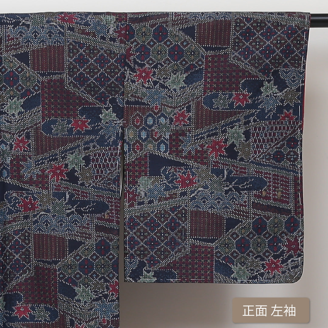 紬 袷 身丈167cm 裄65cm 正絹 グラデーション系 Aランク しつけ糸 1216004643599