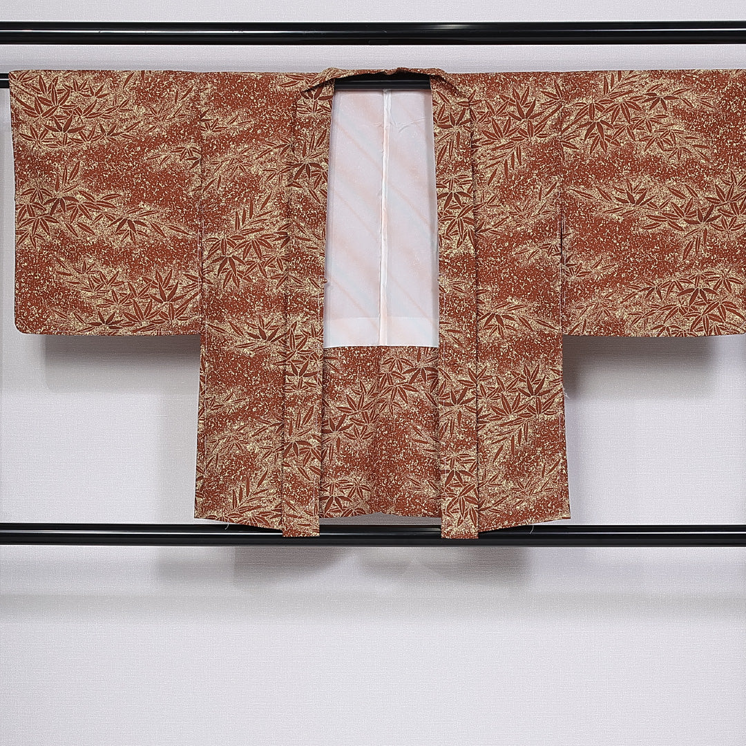 洗える着物 羽織 袷 身丈76cm 裄丈63cm ポリエステル Sランク カジュアル Sサイズ 笹 茶系 RP 1232-10271