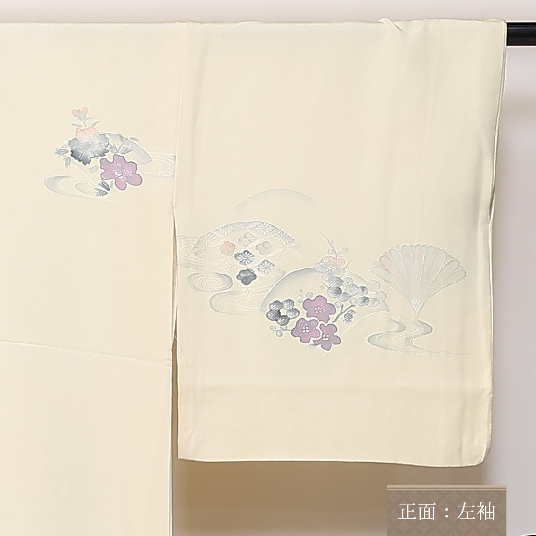 訪問着 袷 身丈162cm 裄67cm 正絹 梅 銀杏 流水 Cランク 1212-00702