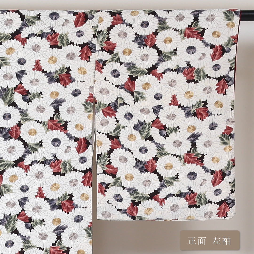 小紋 袷 身丈157cm 裄丈65cm 正絹 Cランク インフォーマル 広衿 Mサイズ 花柄 白系 HP 1221-01521