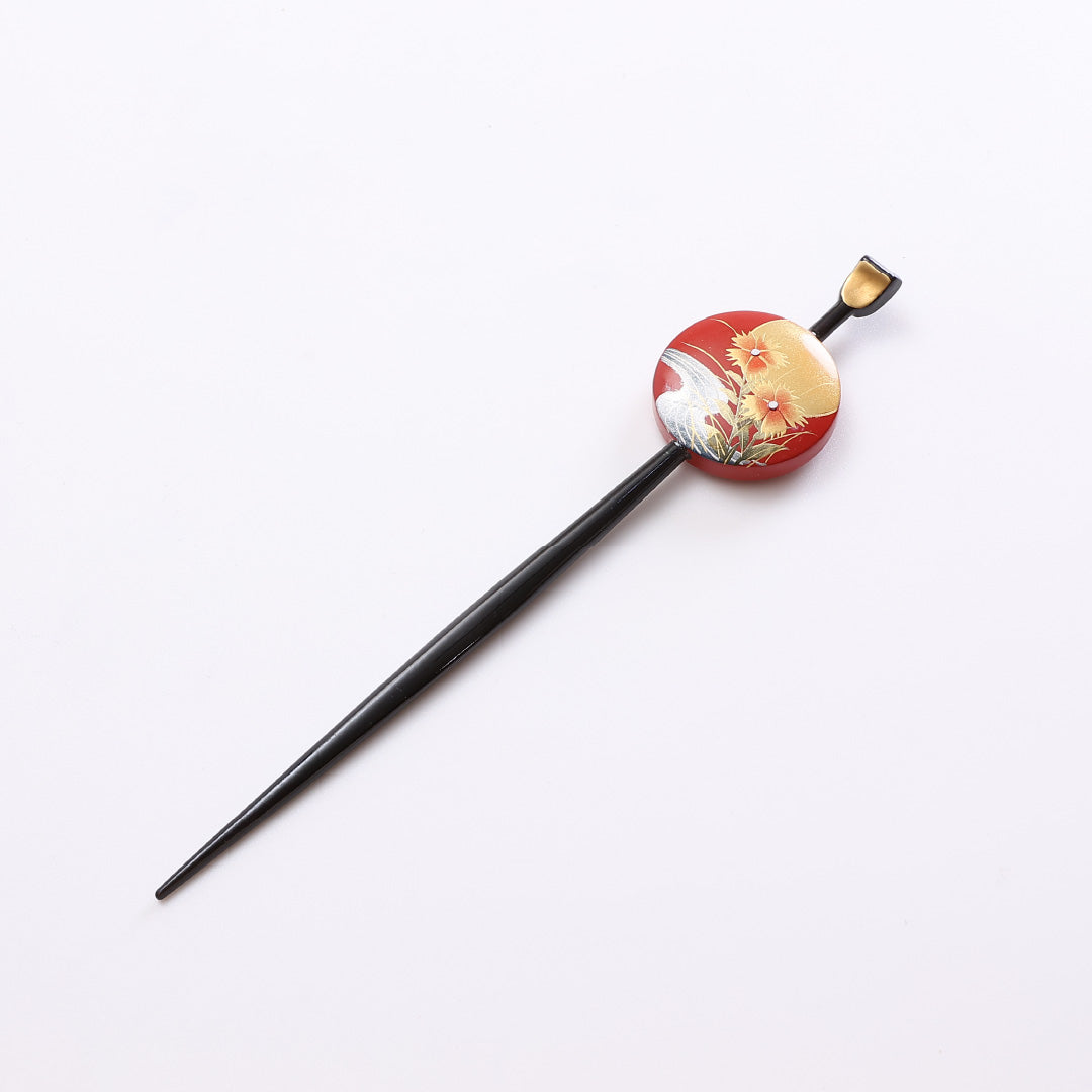 平打 髪飾り Aランク アクリル樹脂 寿船 かんざし 蒔絵 流水 月 赤系 1237-00373