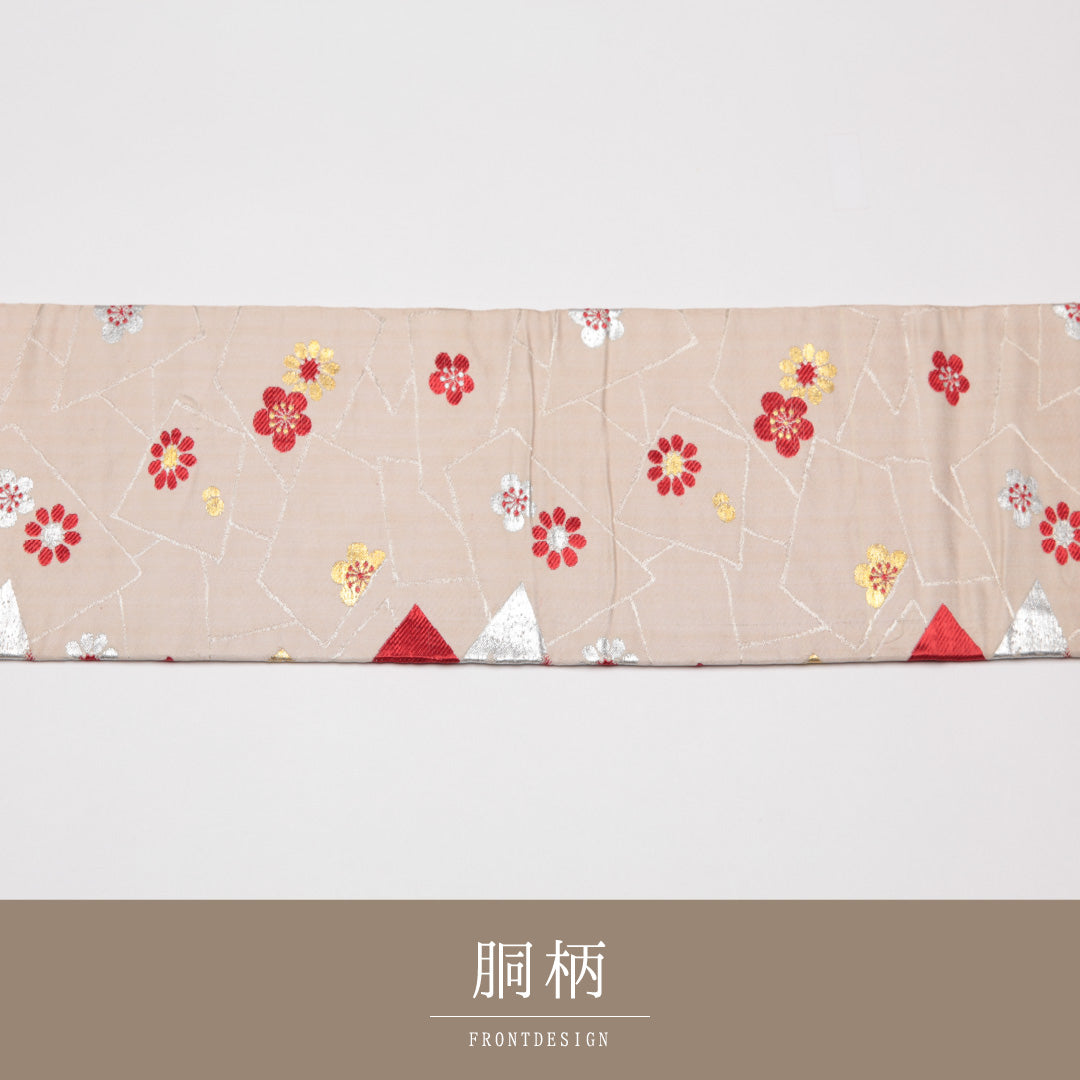 アンティーク 九寸名古屋帯 Cランク 帯丈325cm 正絹 全通 開き仕立て 織り 色紙 菊 梅 クリーム系 LP 1245-01539