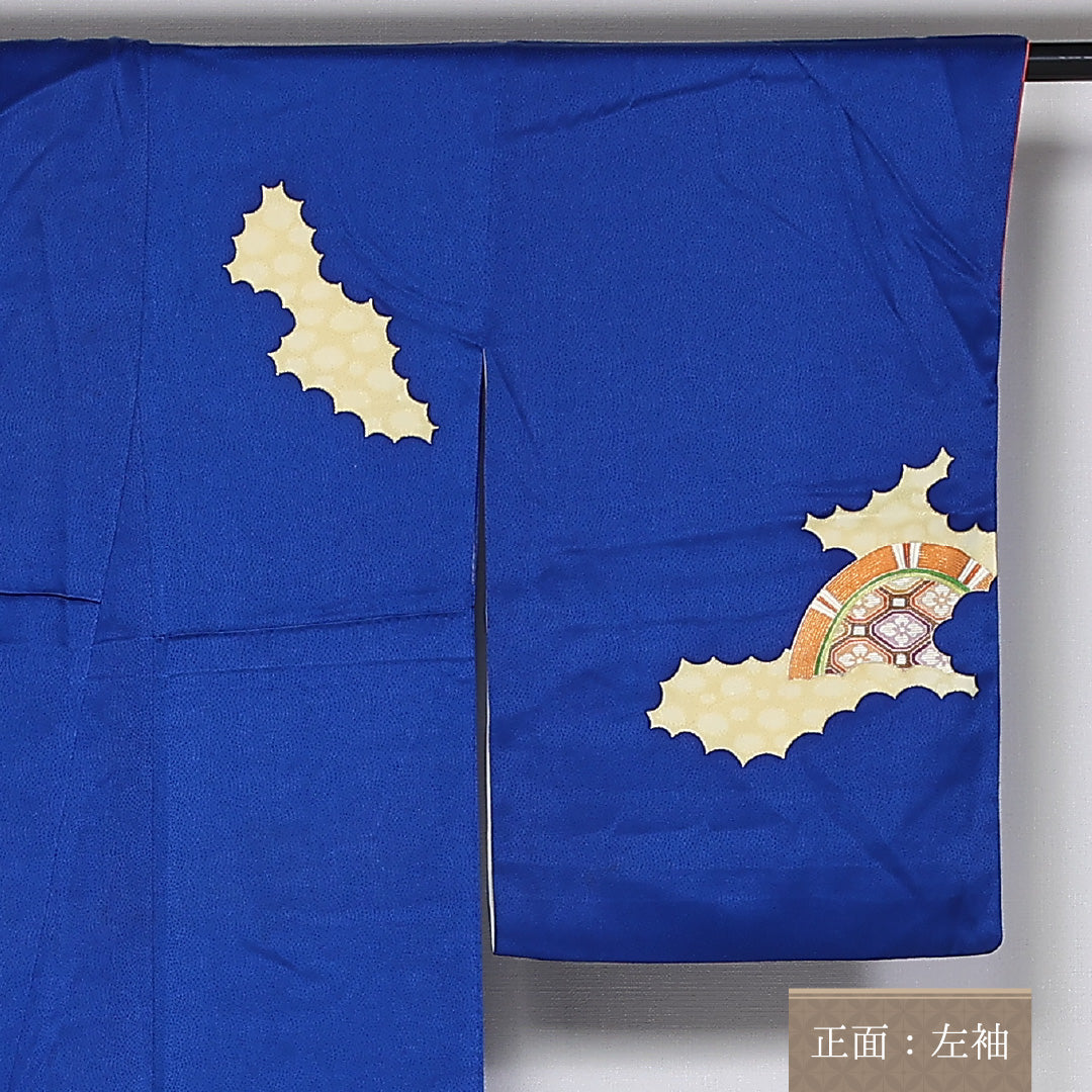 訪問着 袷 身丈161cm 裄丈65cm 正絹 Sランク セミフォーマル 広衿 Lサイズ やまと 橋 吉祥文様 青系 RP 1217-04777