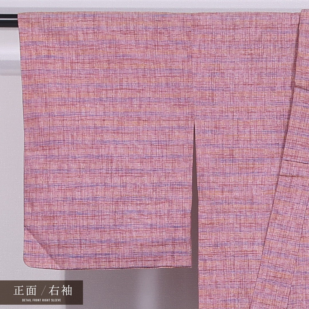 紬 単衣 身丈148cm 裄丈62cm 正絹 Aランク カジュアル バチ衿 XSサイズ 肩当て 創作柄 ピンク系 HP 1223-11858
