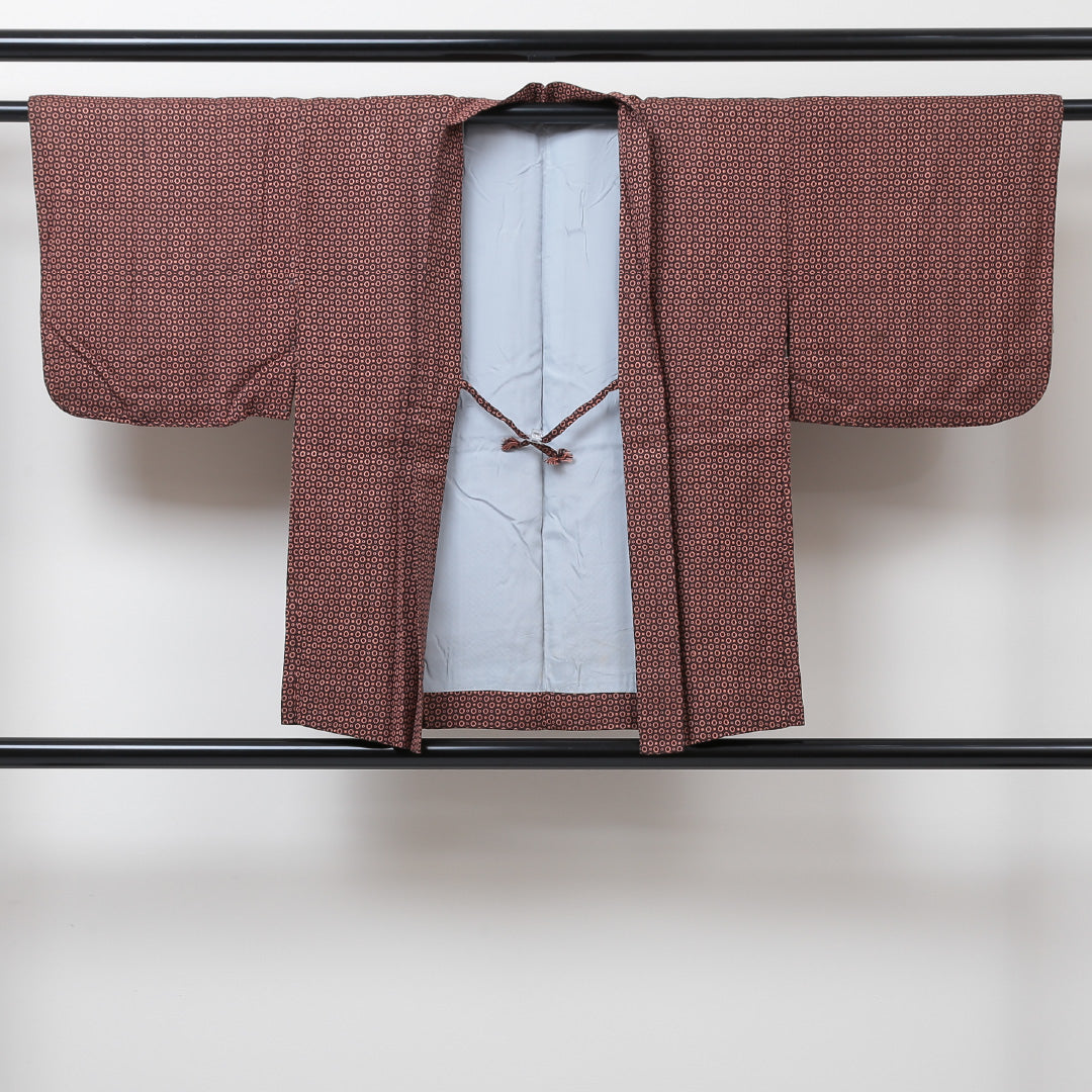 羽織 袷 身丈75cm 裄丈63cm 正絹 Aランク カジュアル Sサイズ 紐あり 創作柄 茶系 HP 1232-05746